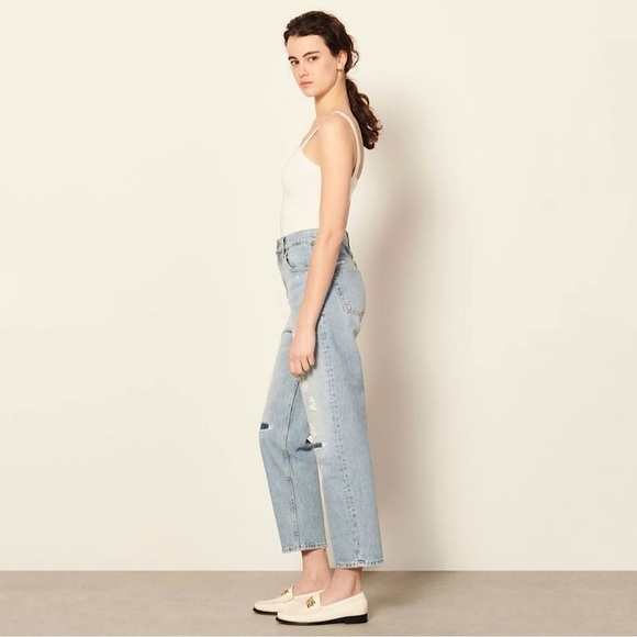 Sandro Guylain Distressed Boyfriend Rigid Denim High Waist Ankle Jean 10 - Picture 3 of 16